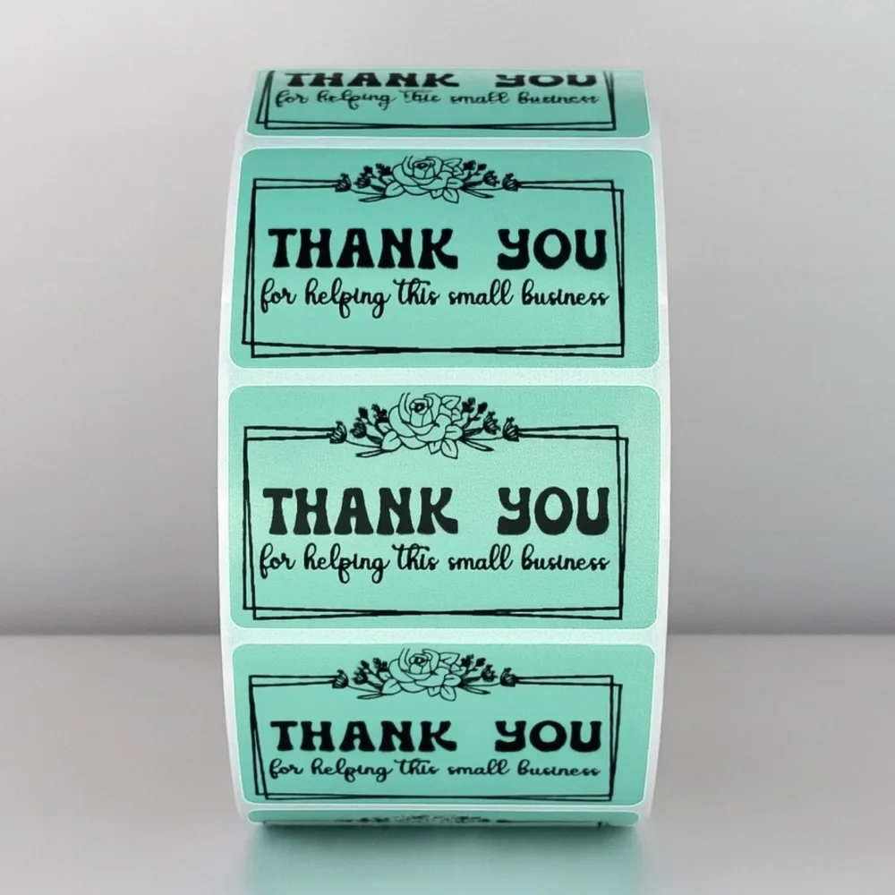 Thank You Small Business Stickers | Mint Green Floral Packaging Labels
